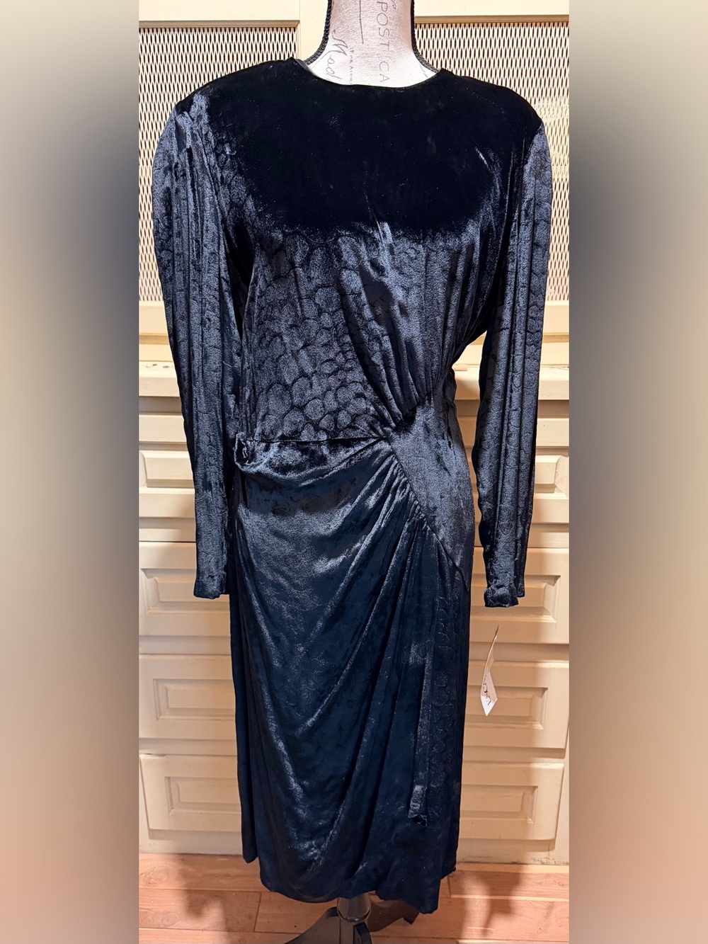 NWT VTG Escada Margaretha Ley Black Velvet Silk Draped Dress